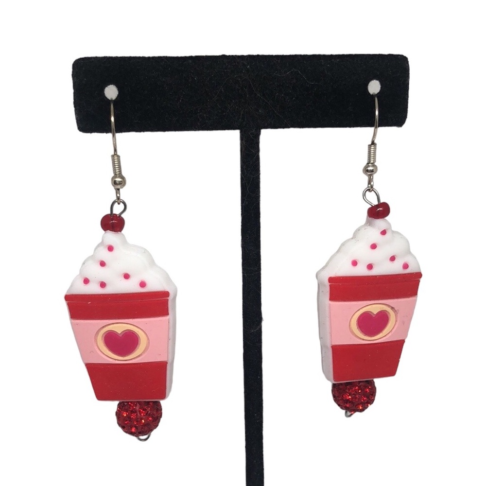 🟢 “Love You A Latte cup” Valentines Red And Pink Earrings